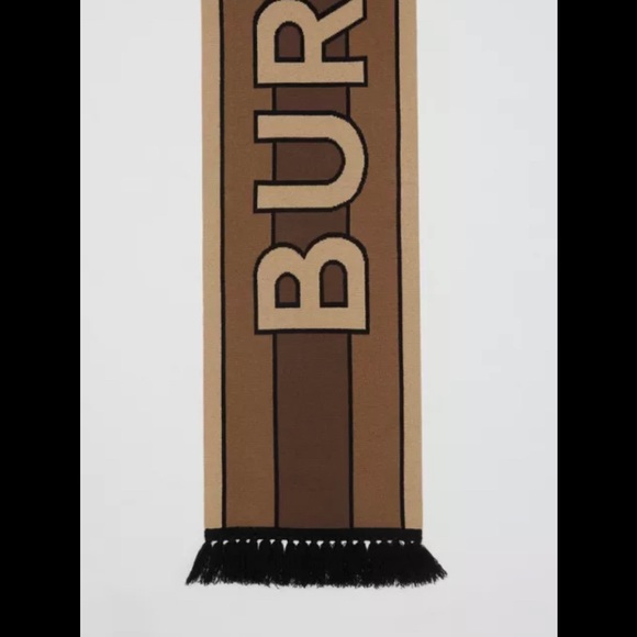Burberry Logo Cashmere Jacquard Brown Scarf NWT - Picture 4 of 6